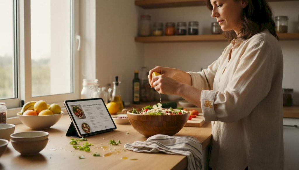 Cocinando recetas mediterráneas veganas en casa